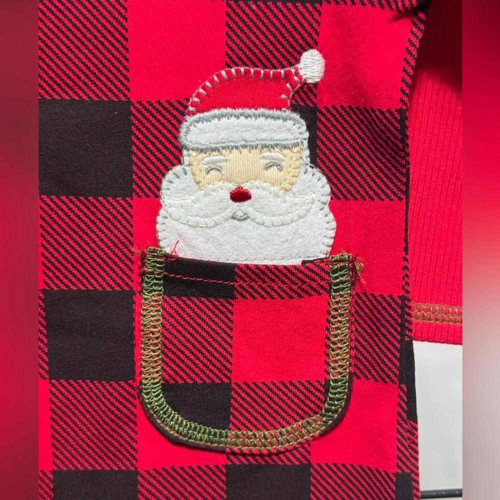 Mud Pie Santa Christmas Boy Girl Cookies One Pc Red Black Plaid Sleeper 0-3m NWT